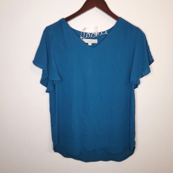 Loft Teal Flutter Sleeve Top Size XS - Picture 1 of 8